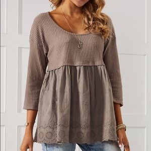 Suzanne Betro Signature Eyelet Accent Texture Contrast Tunic Sz 4X